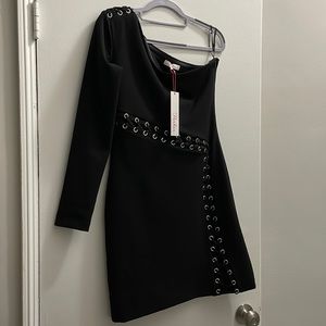 Parker one shoulder black mini dress
